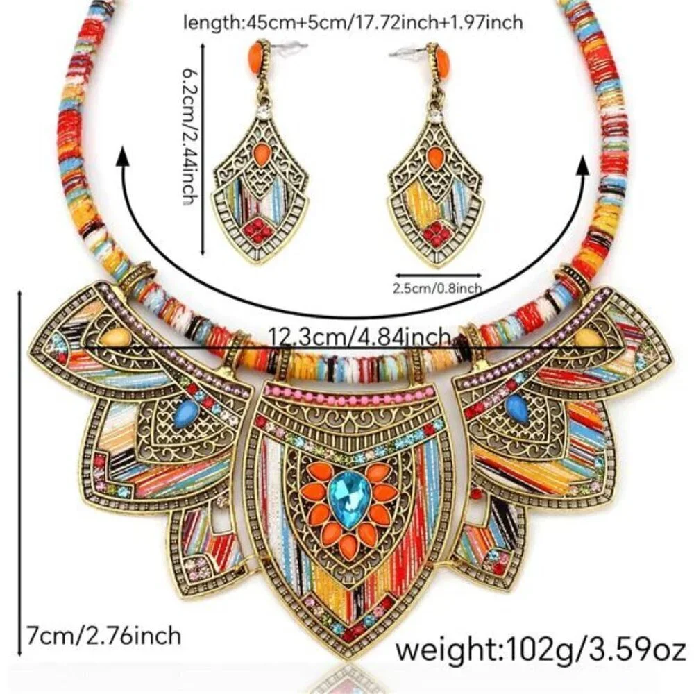 Gold Bohemian Jewelry Sets for Women Boho Tribal Retro Statement Choker Necklace